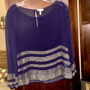 Joie Silk/ Beaded Long Sleeve / Deep Royal Blue with  Silver and Matte Gold